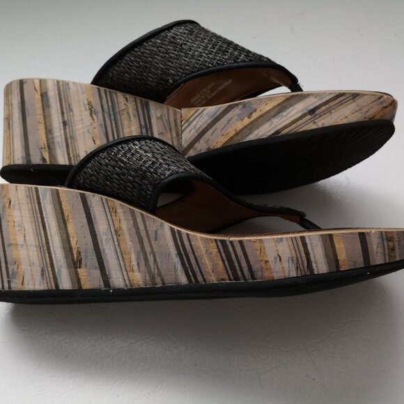 Clarks Ladies Size 9.5M Raffia Upper Thong Wedge Heel Sandals - Picture 2 of 4